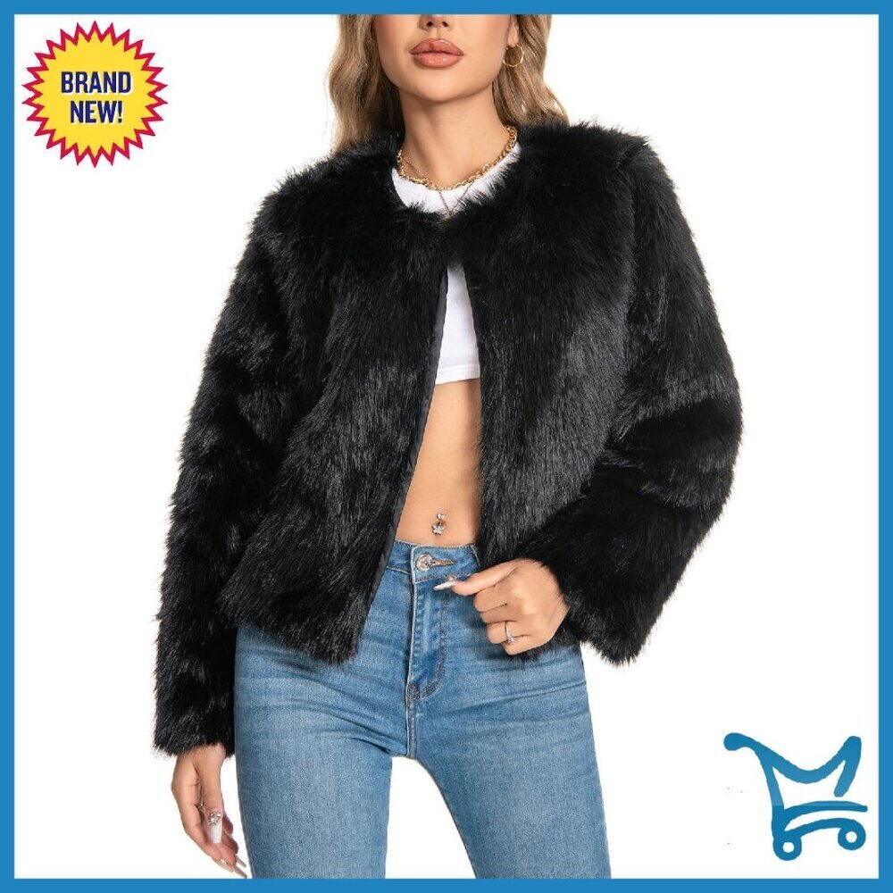 Plus Size Faux Fur Winter Coat Fluffy Jacket with Pockets